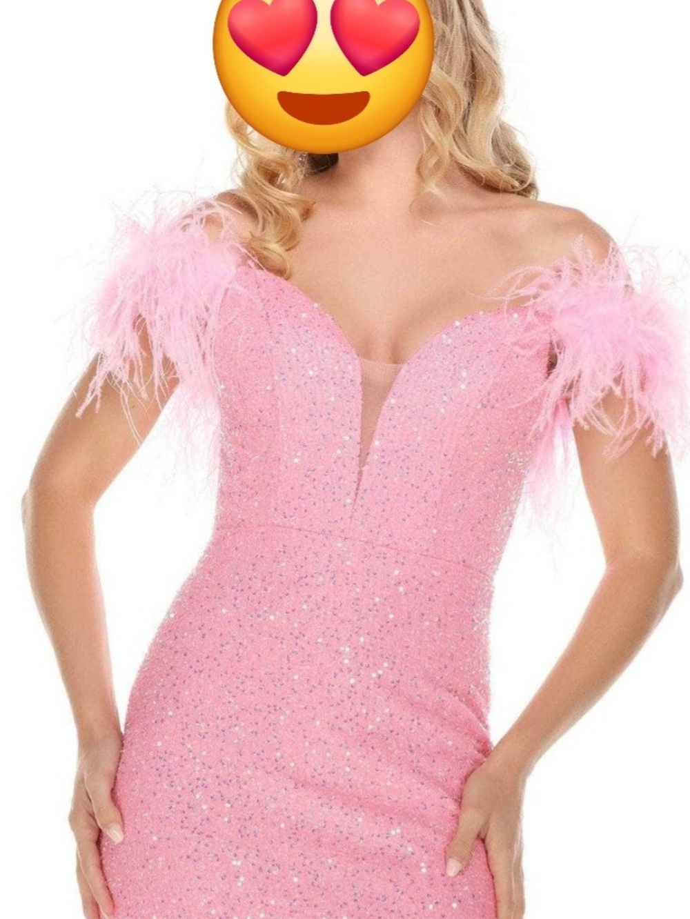 Alyce Paris Blush Pink Feather-Trim Sequin Dress